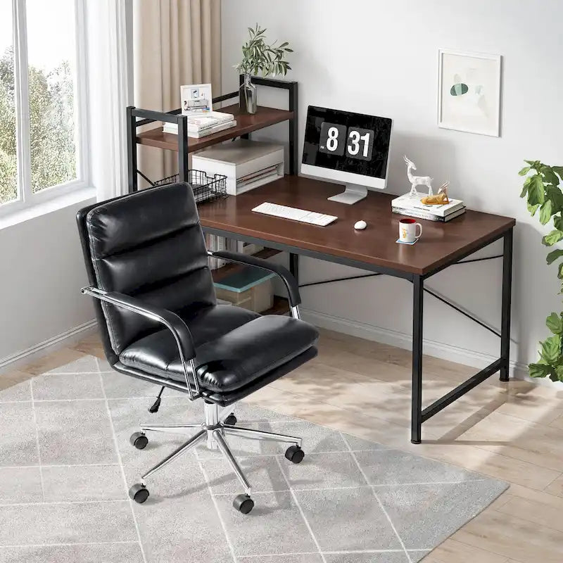 Glitzhome Skórzane Krzesło Biurowe Regulowane Obrotowe z Podłokietnikami Ergonomiczny Design