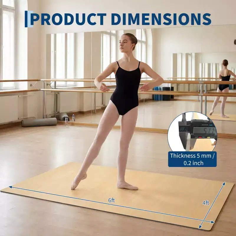 Przenośna mata do tańca z PVC 4x6, 5 mm gruba, antypoślizgowa i odporna na zarysowania, do baletu, tańca jazzowego, tap, jogi, pilatesu i ćwiczeń w domu