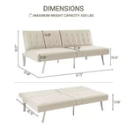 Tapicerowana sofa futon z rozkładanym oparciem, rozkładana sofa z chromowanymi nogami