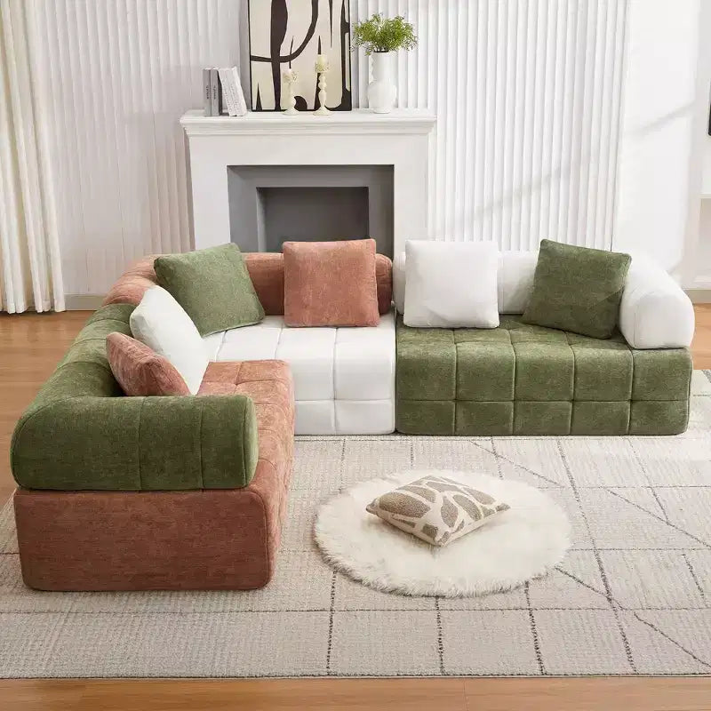 Szerokość 110,23 cala Kolorowa modułowa sofa 4-osobowa z chenille’u z zakrzywionymi podłokietnikami