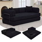 78.7 Szara sofa rozkładana 4 w 1 z tkaniny sztruksowej, składana dwuosobowa sofa podłogowa futon z poduszkami (bez montażu)