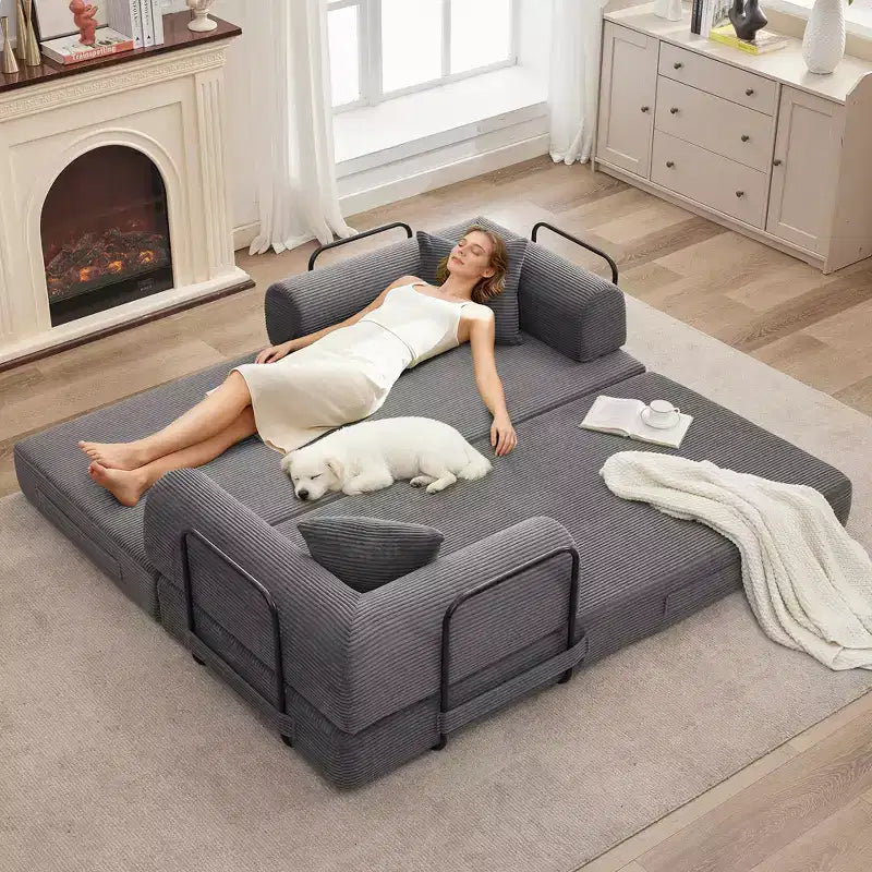 Acekool Rozkładana sofa podłogowa z głębokim siedziskiem i wygodnym sztruksowym obiciem