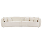Głęboka, zakrzywiona sofa narożna, tkanina bouclé, 5 poduszek dekoracyjnych