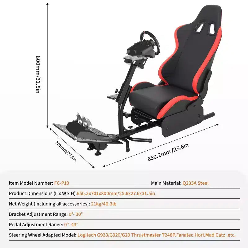 Składany kokpit do symulatora wyścigowego, regulowany stojak na kierownicę do G29/G920/G923, kompatybilny z Thrustmaster, Fanatec, Hori, Mad Catz, z regulacją kąta nachylenia pedałów