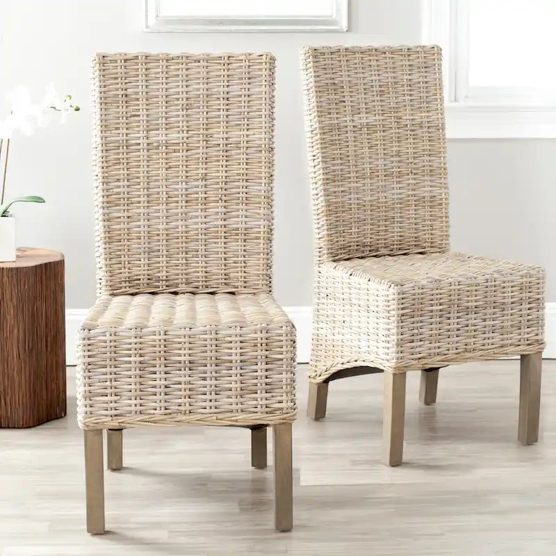Zestaw 2 krzeseł jadalnianych z naturalnej wikliny, 48 szer. x 56 gł. x 104 wys. cm, styl boho coastal