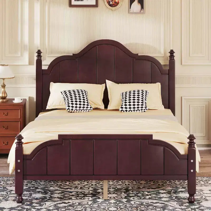 Rama łóżka platformowego Queen w stylu vintage – lite drewno sosnowe, zagłówek z płyty MDF, nie wymaga stelaża