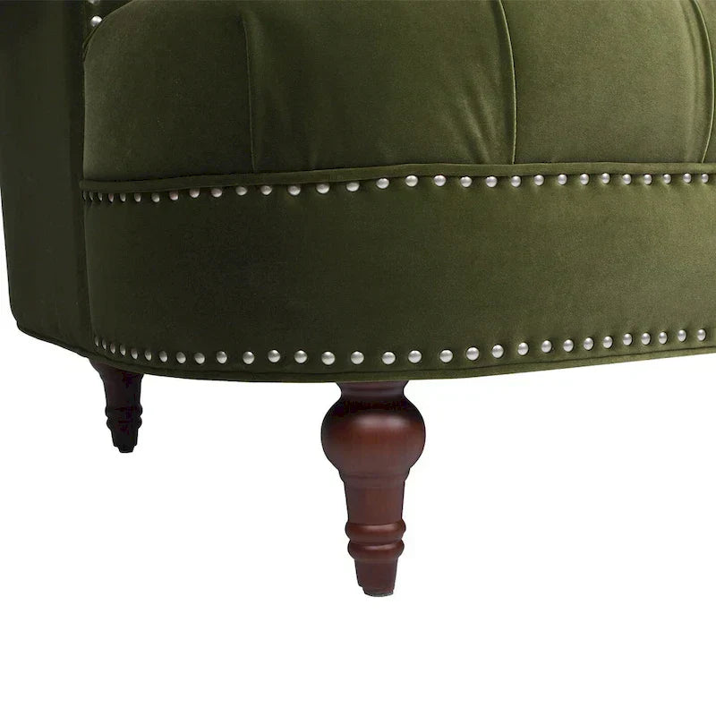 Sofa Chesterfield La Rosa 84 w stylu Mid-Century Modern, tapicerowana aksamitem i przeszywana głęboko