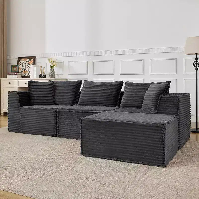 Modułowa narożna sofa chmurowa z otomana, sofa sztruksowa bez montażu, głęboka sofa w kształcie litery L do małych przestrzeni, 4 kolory i konfiguracje