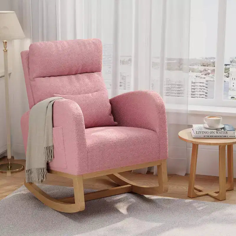 Nowoczesny miękki fotel bujany z poduszką i kieszeniami bocznymi, do salonu, sypialni