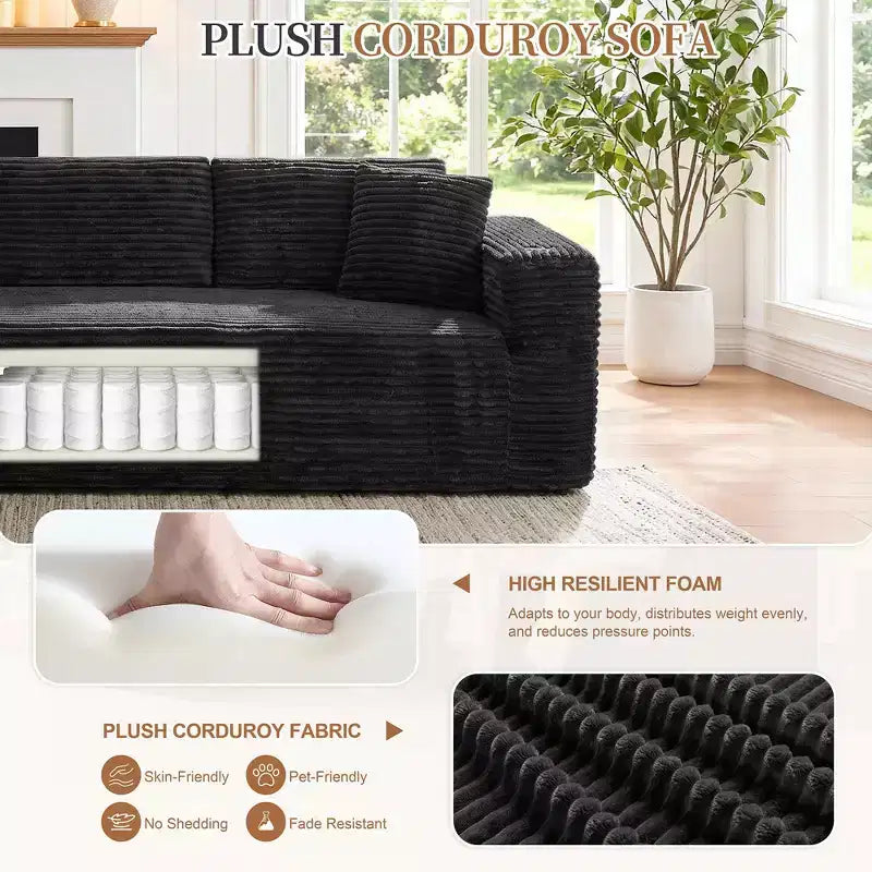 Modułowa sofa narożna Celebalcony 103 bez stelaża, narożnik w kształcie litery L z 2 uchwytami na kubki, miękka welurowa sofa niczym chmura do salonu, bez montażu