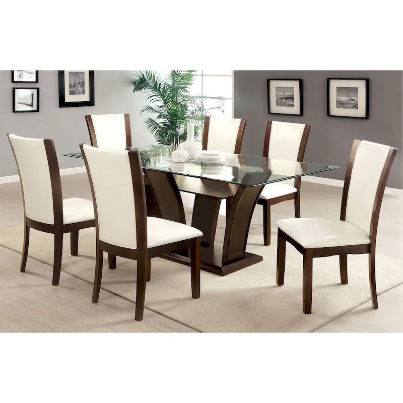 7-częściowy zestaw stołu do jadalni Bind Contemporary z litego drewna z otwartymi półkami od Furniture of America