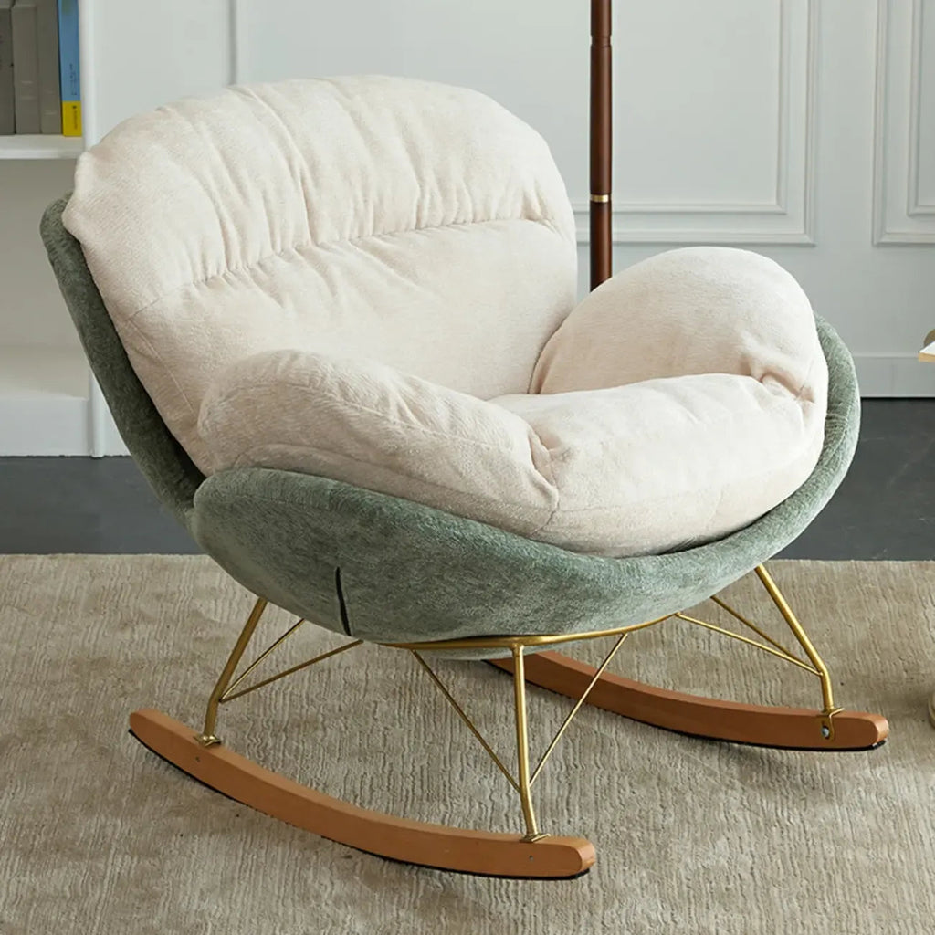 Nowoczesny, ergonomiczny fotel bujany z tapicerką welurową do pokoju dziecięcego