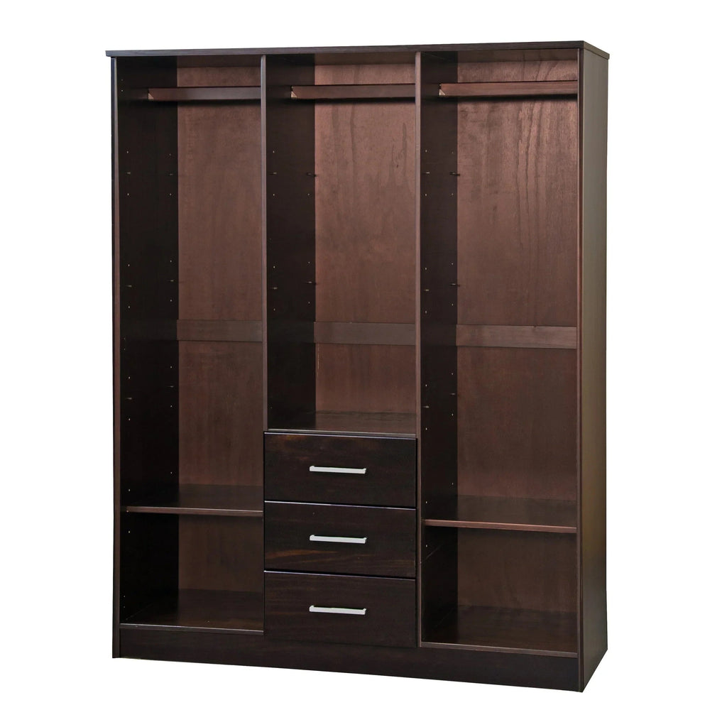 Palace Imports 100% szafa trzydrzwiowa Cosmo z litego drewna, z drzwiami z litego drewna lub lustrzanymi