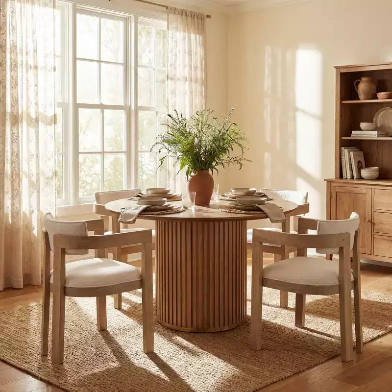 Christopher Knight Home Shankar Nowoczesny 5-częściowy okrągły zestaw jadalniany z krzesłami tapicerowanymi z drewna kauczukowego