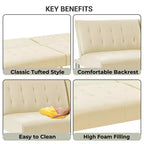 Tapicerowana sofa futon z rozkładanym oparciem, rozkładana sofa z chromowanymi nogami