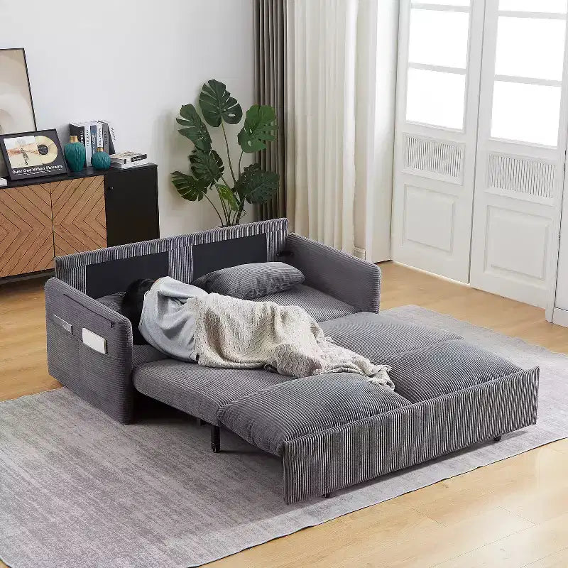 64,5-calowa rozkładana sofa 3 w 1 z sztruksu z funkcją spania