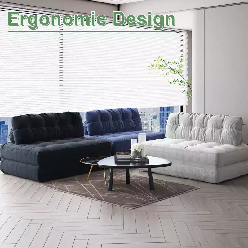Rozkładana sofa futon z miękkiego sztruksu, składane łóżko podłogowe z poduszką i oparciem