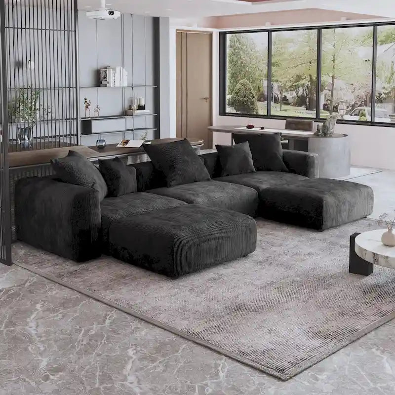 141.73 Modułowa sofa narożna, sofa z prążyniny w kształcie litery U z pufami