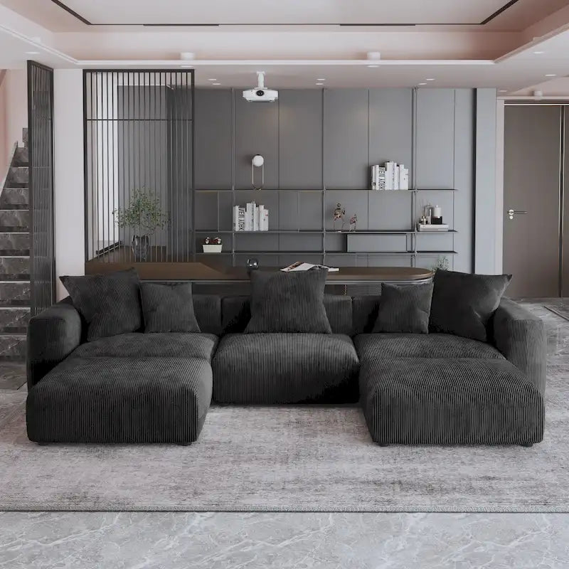 141.73 Modułowa sofa narożna, sofa z prążyniny w kształcie litery U z pufami