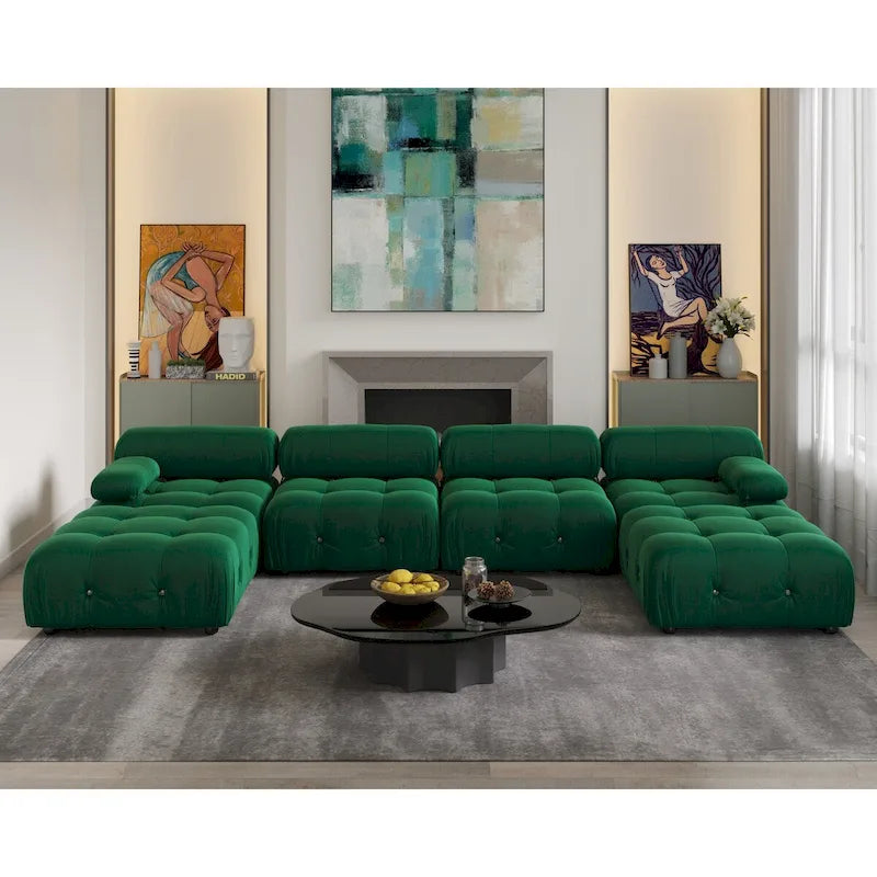 138 Modułowa sofa narożna z funkcją spania, minimalistyczna sofa w kształcie litery U wykonana z weluru