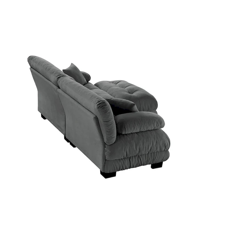 Narożna sofa dwuosobowa typu szezlong, szezlong szezlongowy z szenili z poduszkami lędźwiowymi
