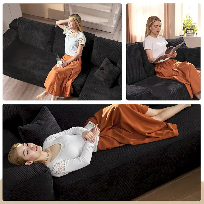 HOOOWOOO Nowoczesna narożna sofa modułowa w stylu minimalistycznym, wykonana z sztruksu, do salonu