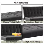 Tapicerowana sofa futon z rozkładanym oparciem, rozkładana sofa z chromowanymi nogami