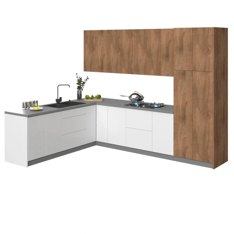 Kolekcja Kitchen Harmony, biański połysk i szara baza, rozmiar 8 × 10 stóp na szerokość – 126 × 96