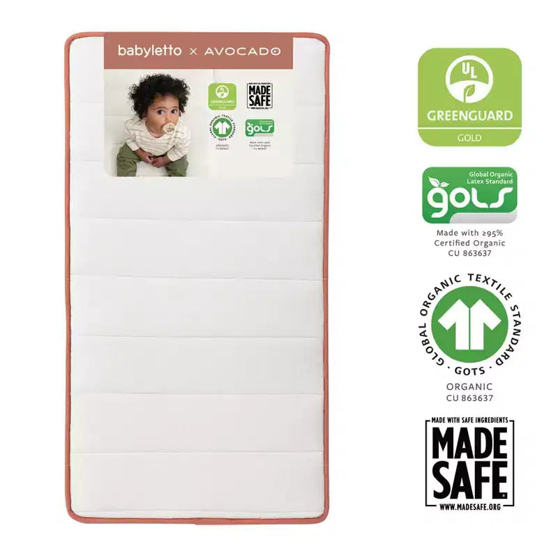 Babyletto Babyletto x Avocado Organiczny materac do łóżeczka niemowlęcego 2-stopniowy i w 100% nietoksyczny - Biały