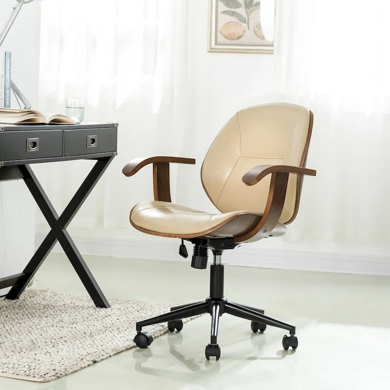 Glitzhome Skórzane Krzesło Biurowe Regulowane Obrotowe z Podłokietnikami Ergonomiczny Design