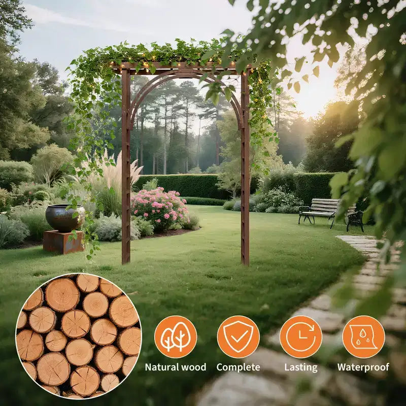 Solidny drewniany łuk ogrodowy 85 – zewnętrzna pergola na rośliny pnące, na ślub/patio/trawnik/podwórze, łatwy montaż