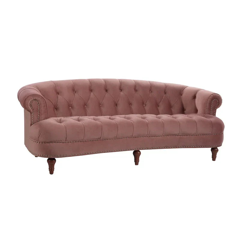 Sofa Chesterfield La Rosa 84 w stylu Mid-Century Modern, tapicerowana aksamitem i przeszywana głęboko
