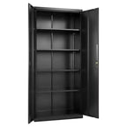 Metalowa szafa magazynowa VEVOR, zamykana szafa garażowa ze stali 175 cm, z 4 regulowanymi półkami, 2 drzwiami magnetycznymi, 2 kluczami, 5-poziomowym miejscem do przechowywania narzędzi, czarna