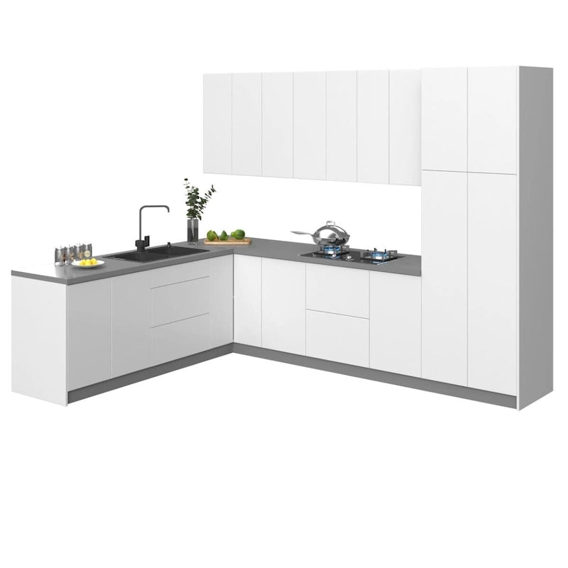 Kolekcja Kitchen Harmony, biański połysk i szara baza, rozmiar 8 × 10 stóp na szerokość – 126 × 96