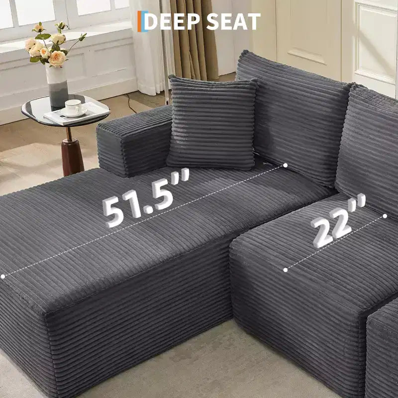 108 Nowoczesna sofa, 3-osobowa sofa tapicerowana w kształcie litery L z poduszkami, sofa z głębokim siedziskiem, bez konieczności montażu