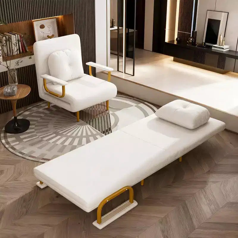 Składana sofa jednoosobowa 3 w 1 – fotel z 5-stopniową regulacją oparcia i poduszką, kompaktowe łóżko do salonu, sypialni i biura (biała)