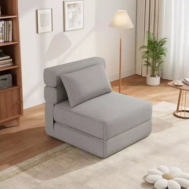 Składany fotel-kanapa z poduszką  Rozkładany materac futon z pianki memory & zdejmowanym lnianym pokrowcem do salonu lub pokoju gościnnego