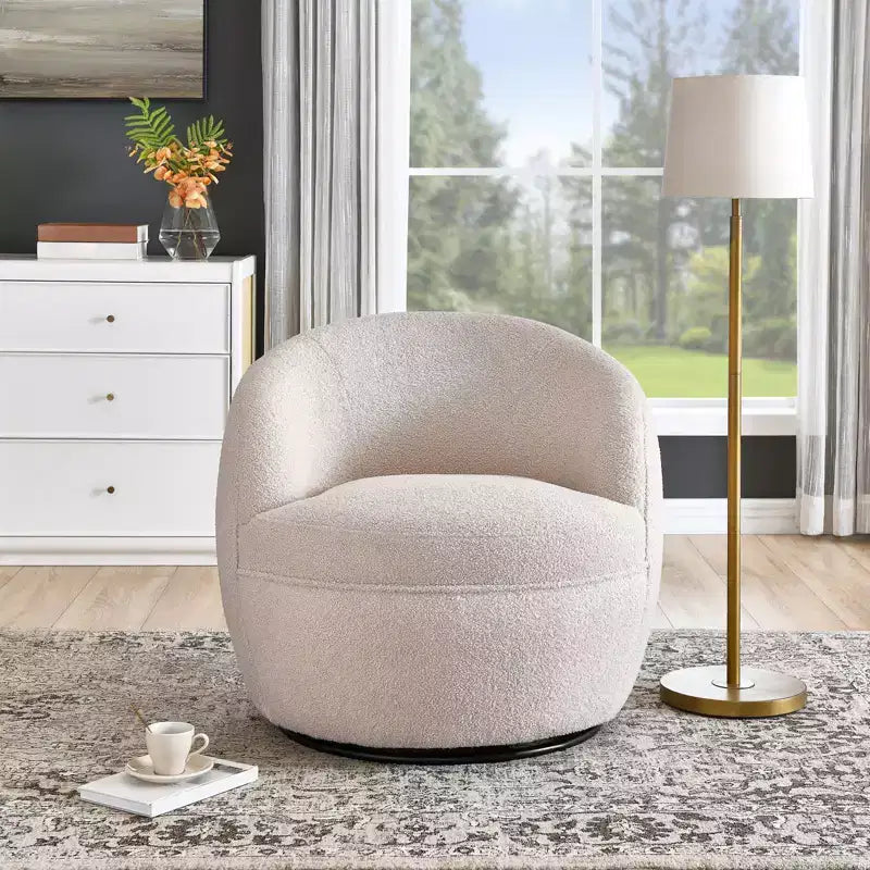 Fotel typu barrel Roundhill Furniture Galleria 360° z imitacją baranika