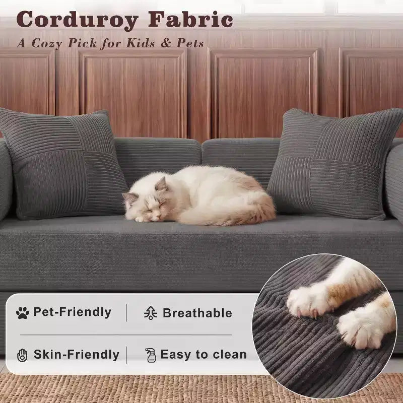 Dyonery 65-calowa rozkładana podłogowa sofa 5 w 1, rozkładana do podwójnego łóżka, ze stałym metalowym stelażem, sztruksowa