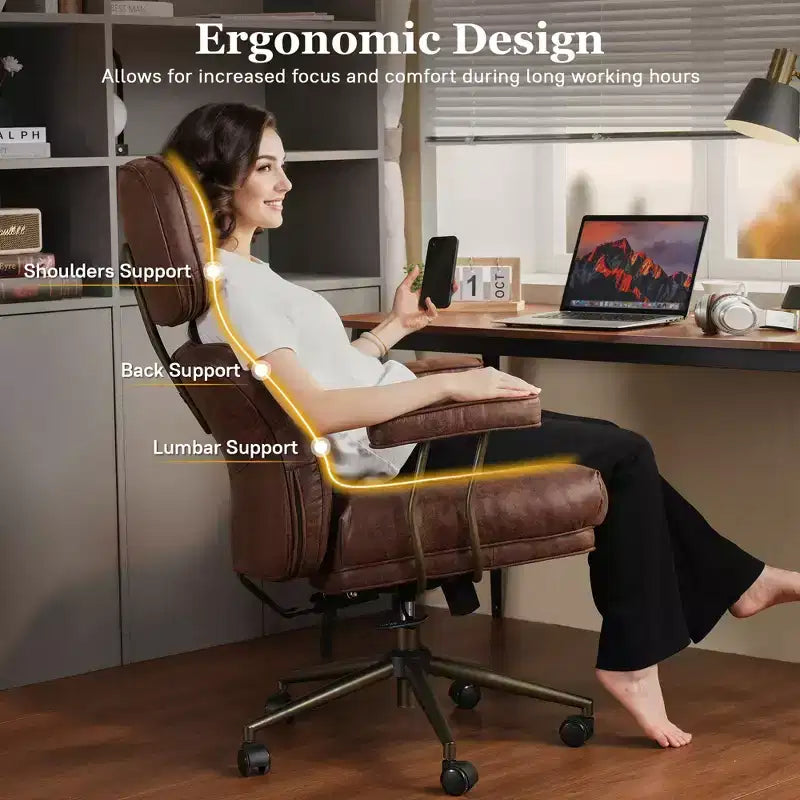 HOMLUX Wysokie krzesło biurowe z funkcją odchylania, ergonomiczne krzesło biurkowe z wygodnym podparciem lędźwi i karku