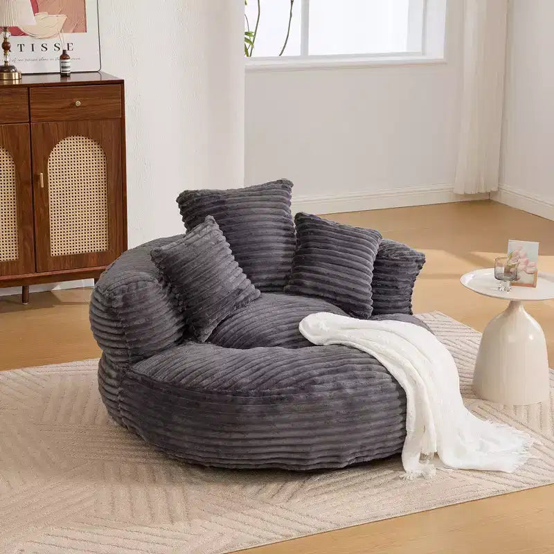 Sofa typu pufa dla dorosłych i dzieci, ponadwymiarowy sztruksowy fotel typu pufa z 3 poduszkami i podłokietnikiem do salonu, sypialni - ModernLuxe