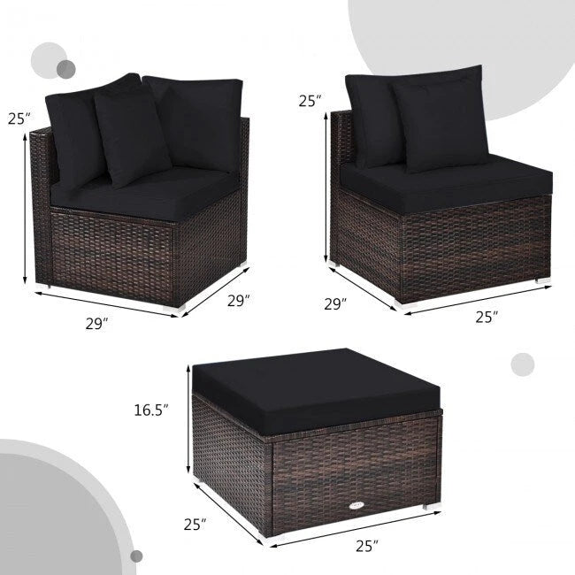 Zestaw 4-częściowy mebli tarasowych z rattanu z zdejmowanymi poduszkami i poduszkami ozdobnymi - narożnik: 29 x 29 x 25