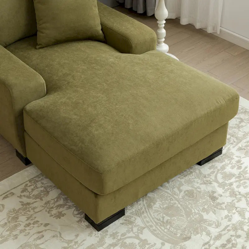 Nowoczesna sofa z funkcją spania typu chaise longue w stylu mid-century, o powiększonych wymiarach, z poduszką