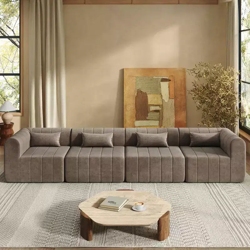 145.5 Nowoczesna narożna sofa modułowa, Tapicerowana 4-osobowa sofa modułowa ze spienionego poliuretanu, Salonowa sofa w kształcie litery L-Panipeachy