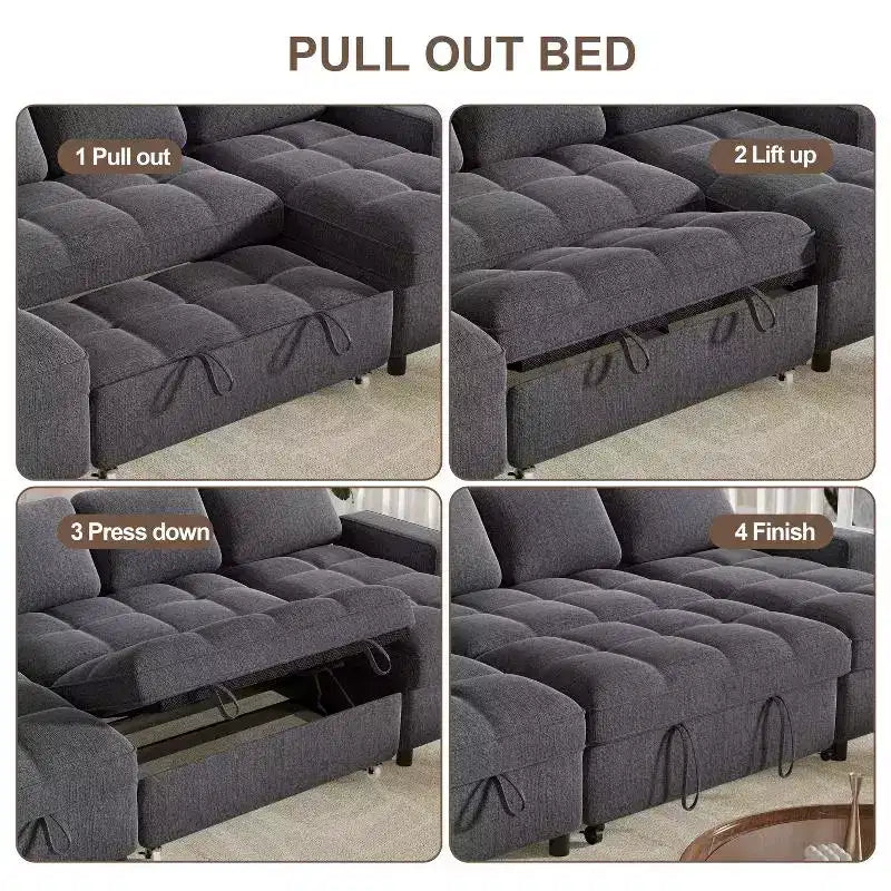 104 U-kształtna rozkładana sofa z funkcją spania i pojemnikiem na pościel