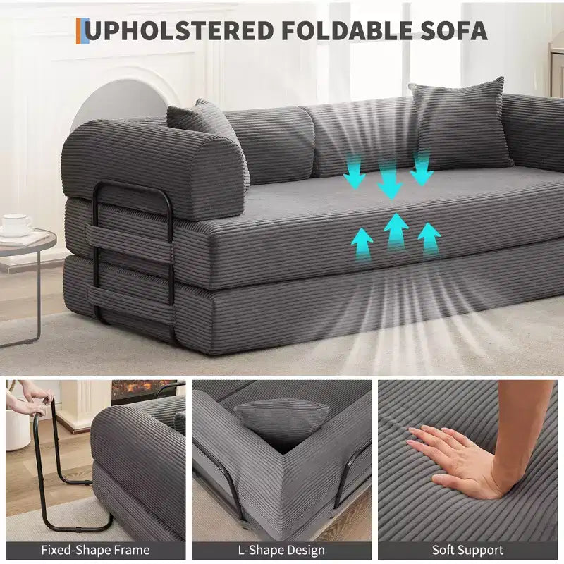 Acekool Rozkładana sofa podłogowa z głębokim siedziskiem i wygodnym sztruksowym obiciem