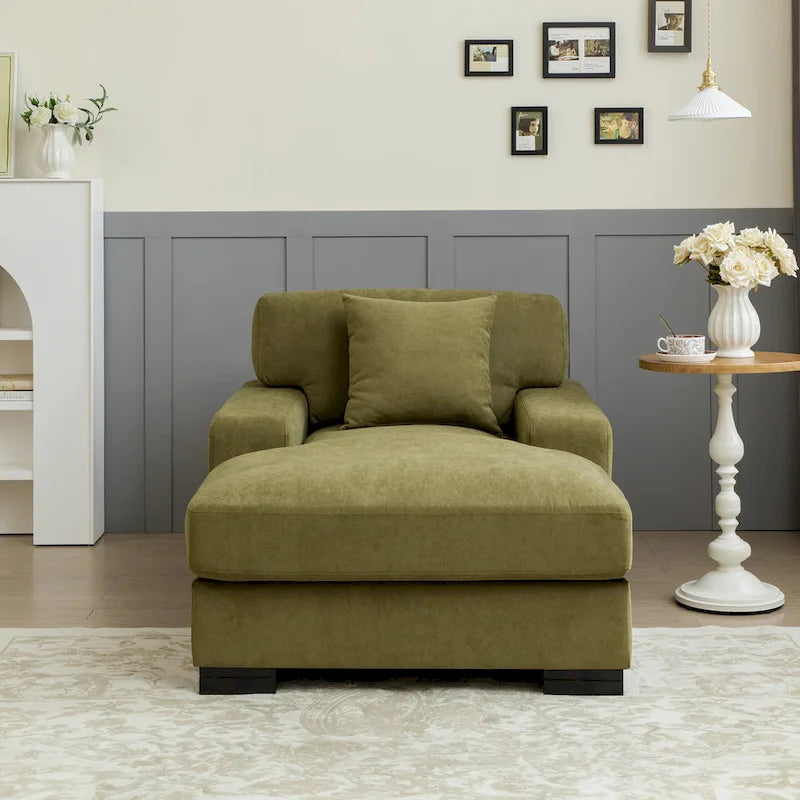Nowoczesna sofa z funkcją spania typu chaise longue w stylu mid-century, o powiększonych wymiarach, z poduszką
