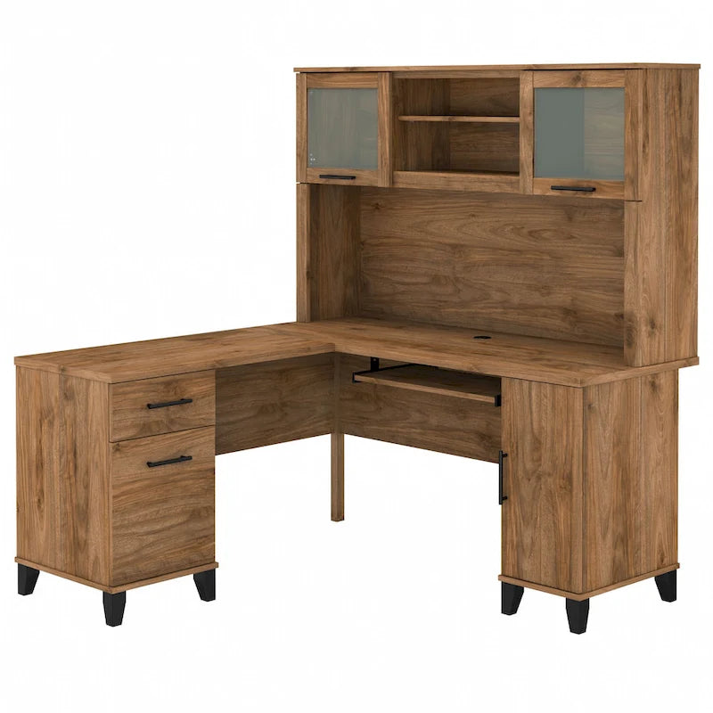 Biurko w kształcie litery L Somerset 60 cali z nadstawką do przechowywania od Bush Furniture