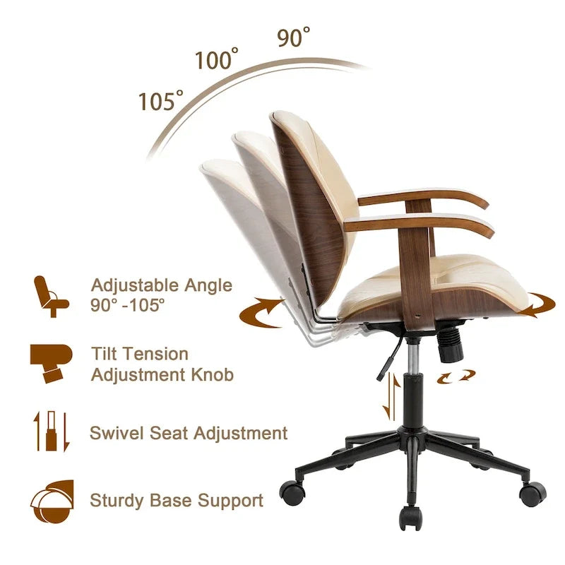 Glitzhome Skórzane Krzesło Biurowe Regulowane Obrotowe z Podłokietnikami Ergonomiczny Design