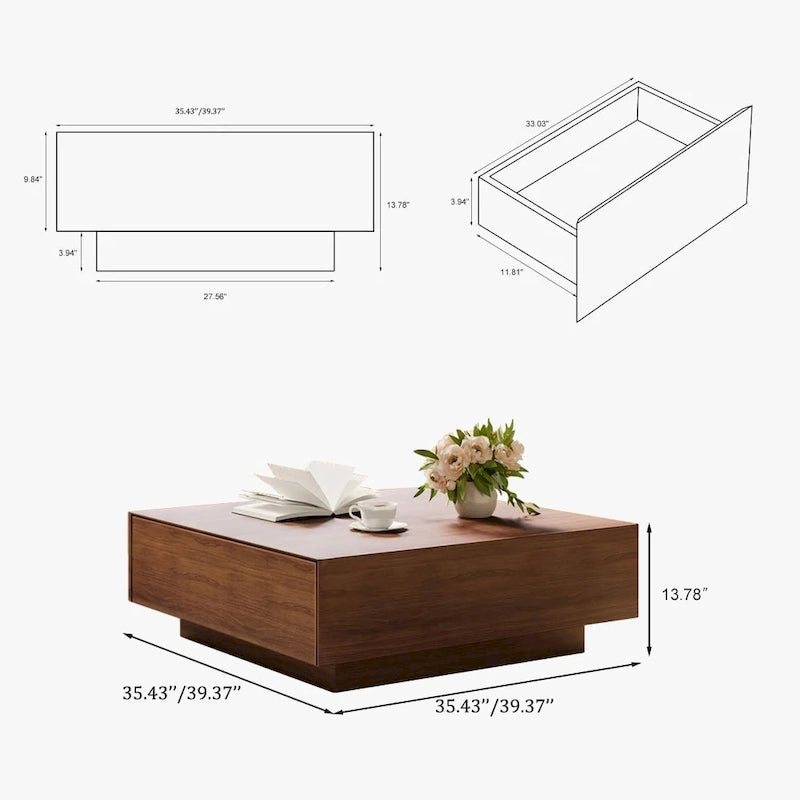 Stolik kawowy w stylu Mid-Century ModernMinimalistyczny stolik kawowy z forniru z miejscem do przechowywania do salonu, w pełni zmontowany